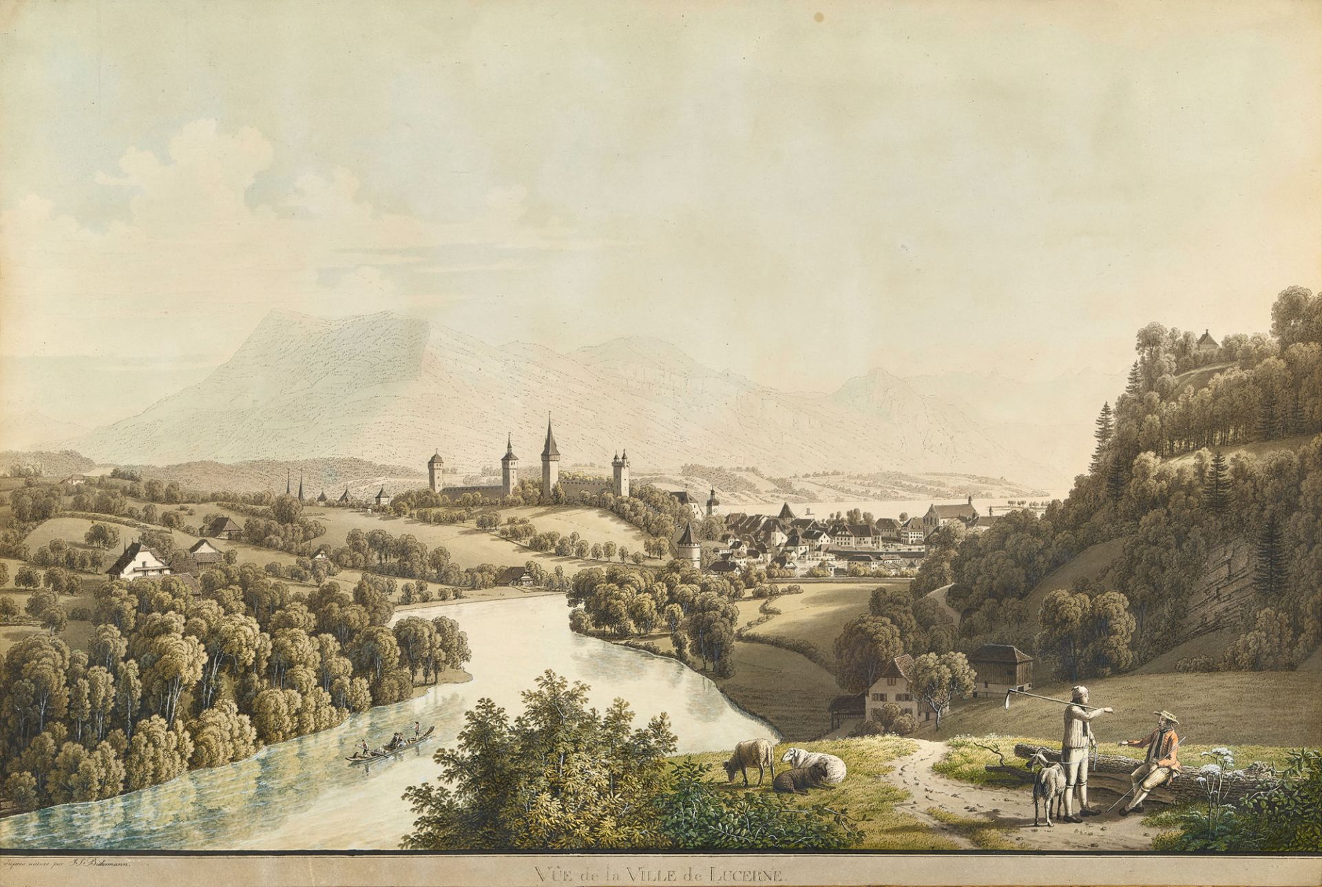 BIEDERMANN, JOHANN JAKOB, BIRMANN, PETER: "Vue de la ville de Lucerne".