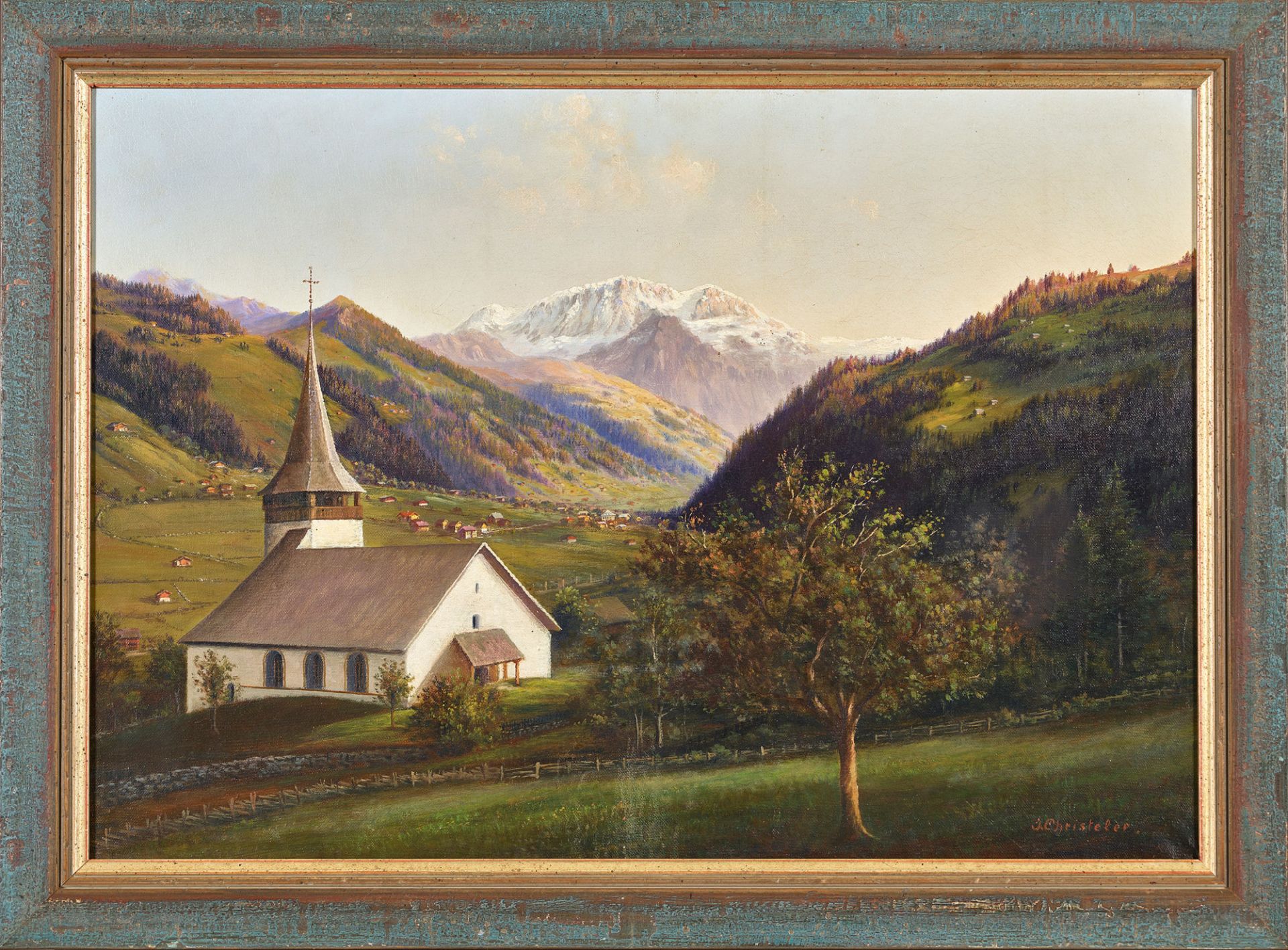 CHRISTELER-MATTI, JAKOB: St. Stephan im oberen Simmental mit Kirche und Wildstrubel. - Image 2 of 2