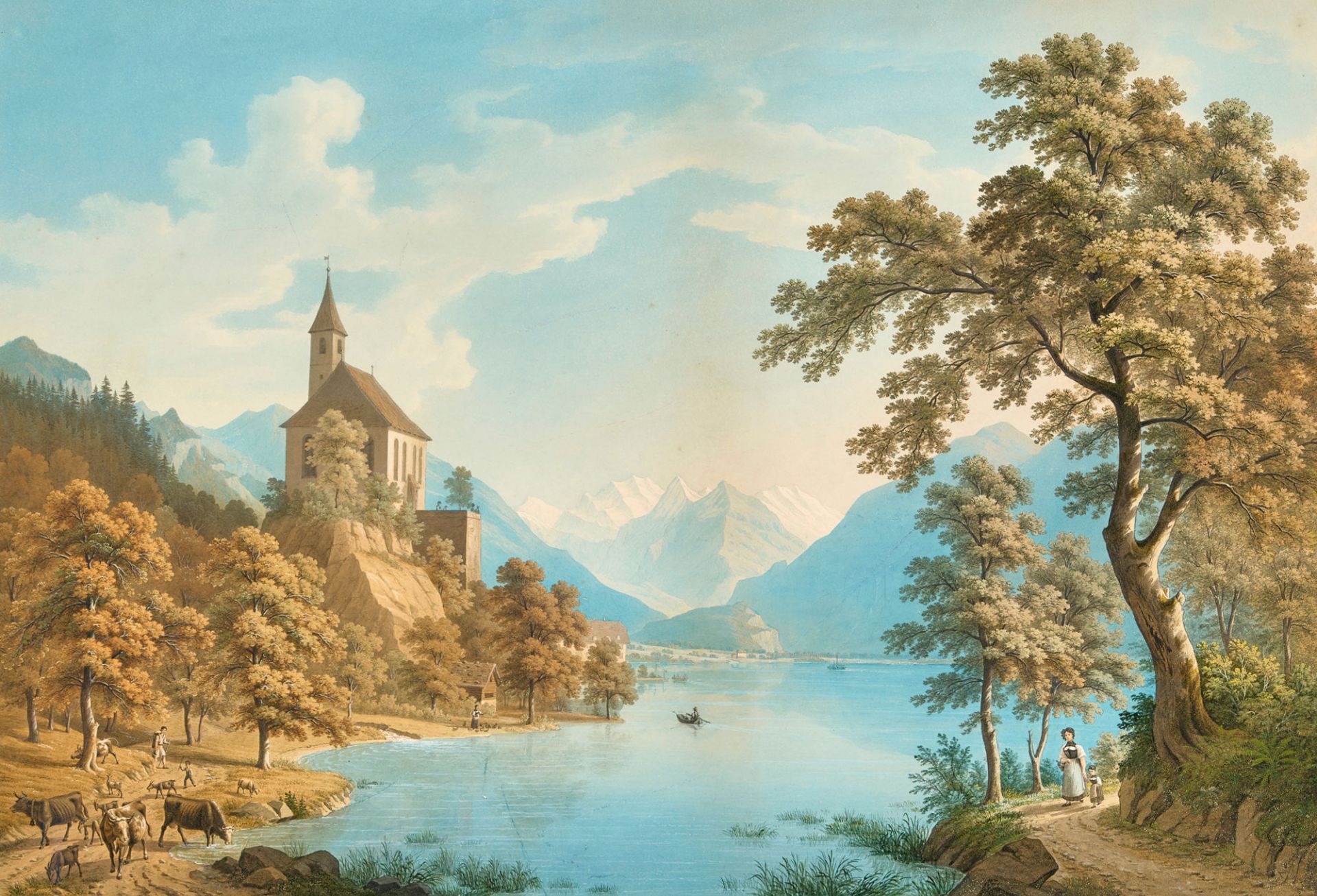 WINTERLIN, ANTON: Brienzersee mit Kirche Brienz.