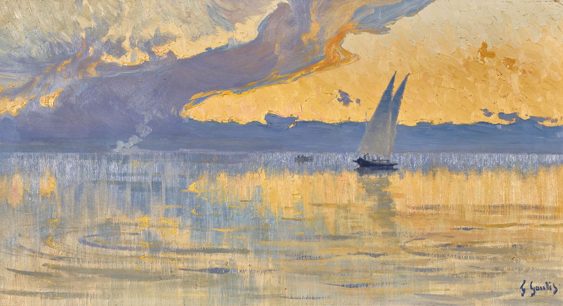 GAULIS, FERNAND: Segelschiff in der Abendsonne.