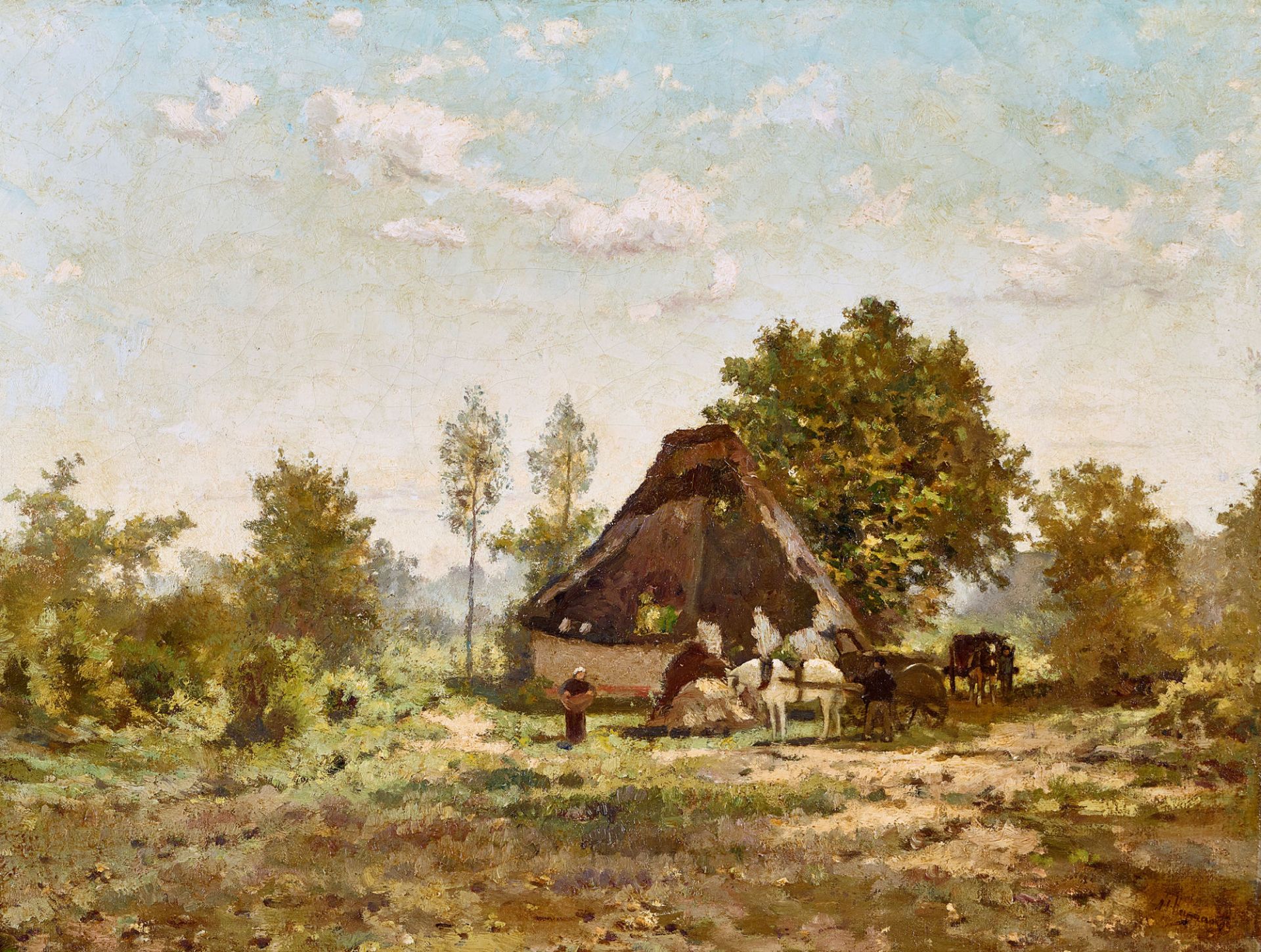 HEYMANS, ADRIAAN JOSEF: Sommerlandschaft mit Bauernhaus und Pferdegespann.