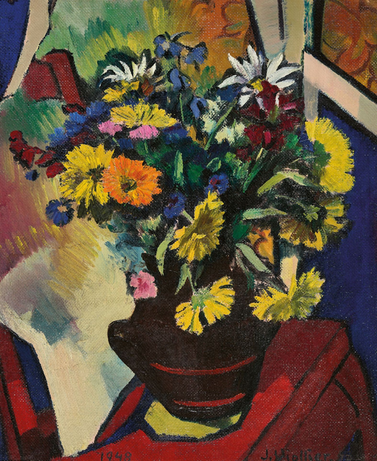 VIOLLIER, JEAN-PIERRE: "Bouquet de zinias".