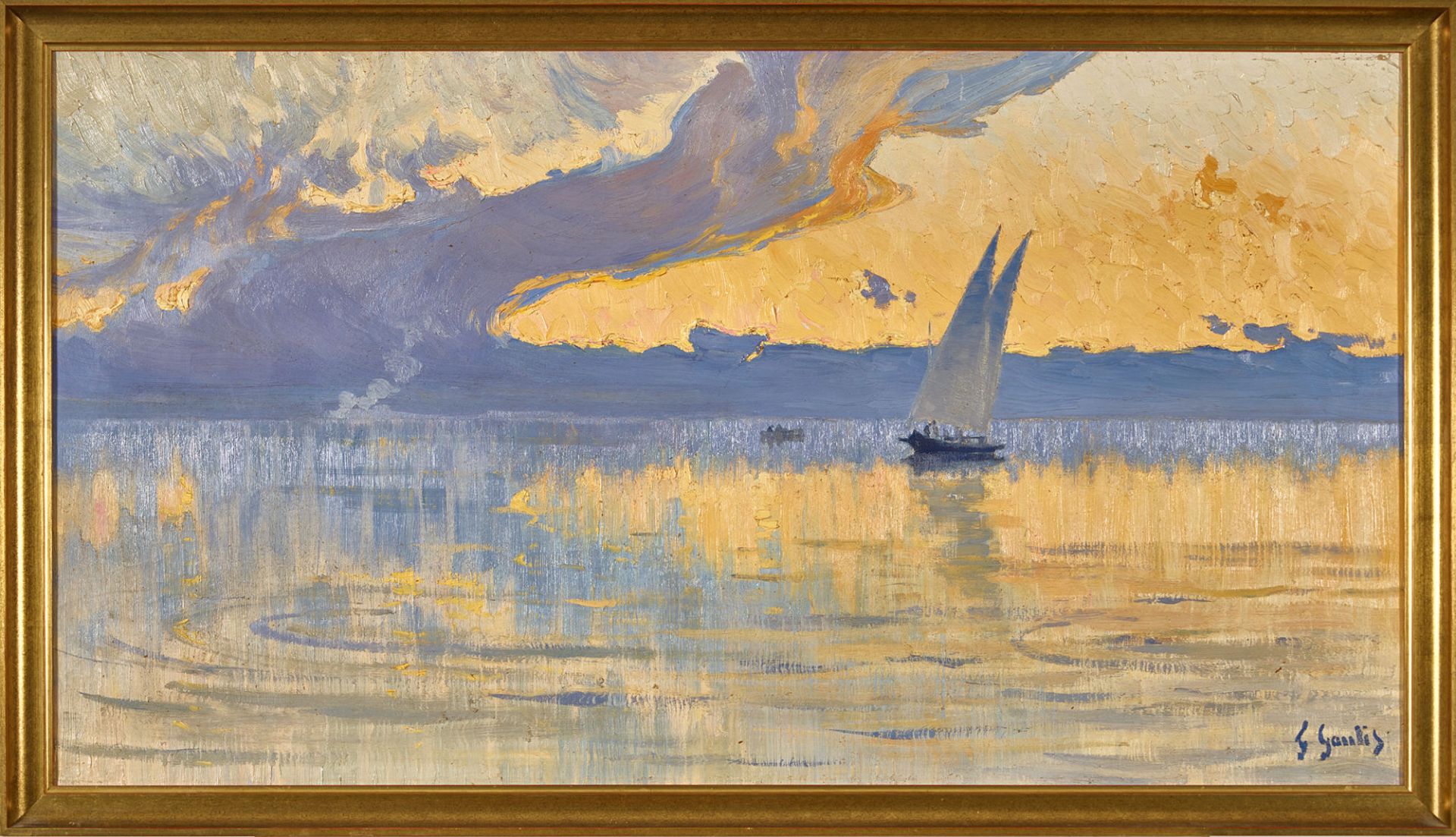 GAULIS, FERNAND: Segelschiff in der Abendsonne. - Bild 2 aus 2