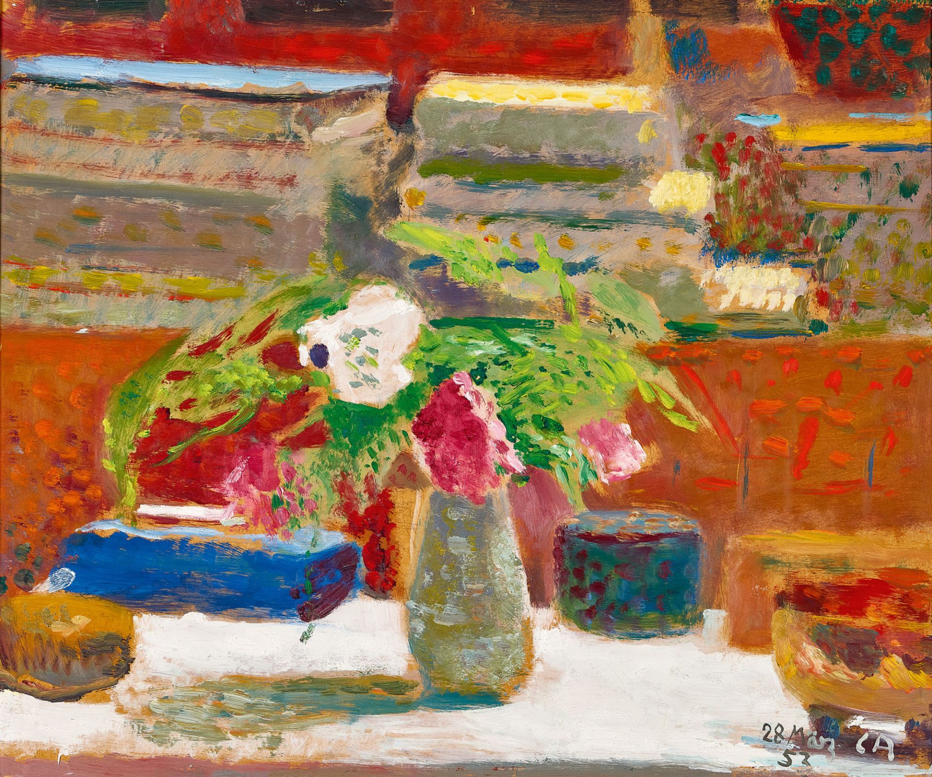 AMIET, CUNO: Blumenstillleben im Atelier.