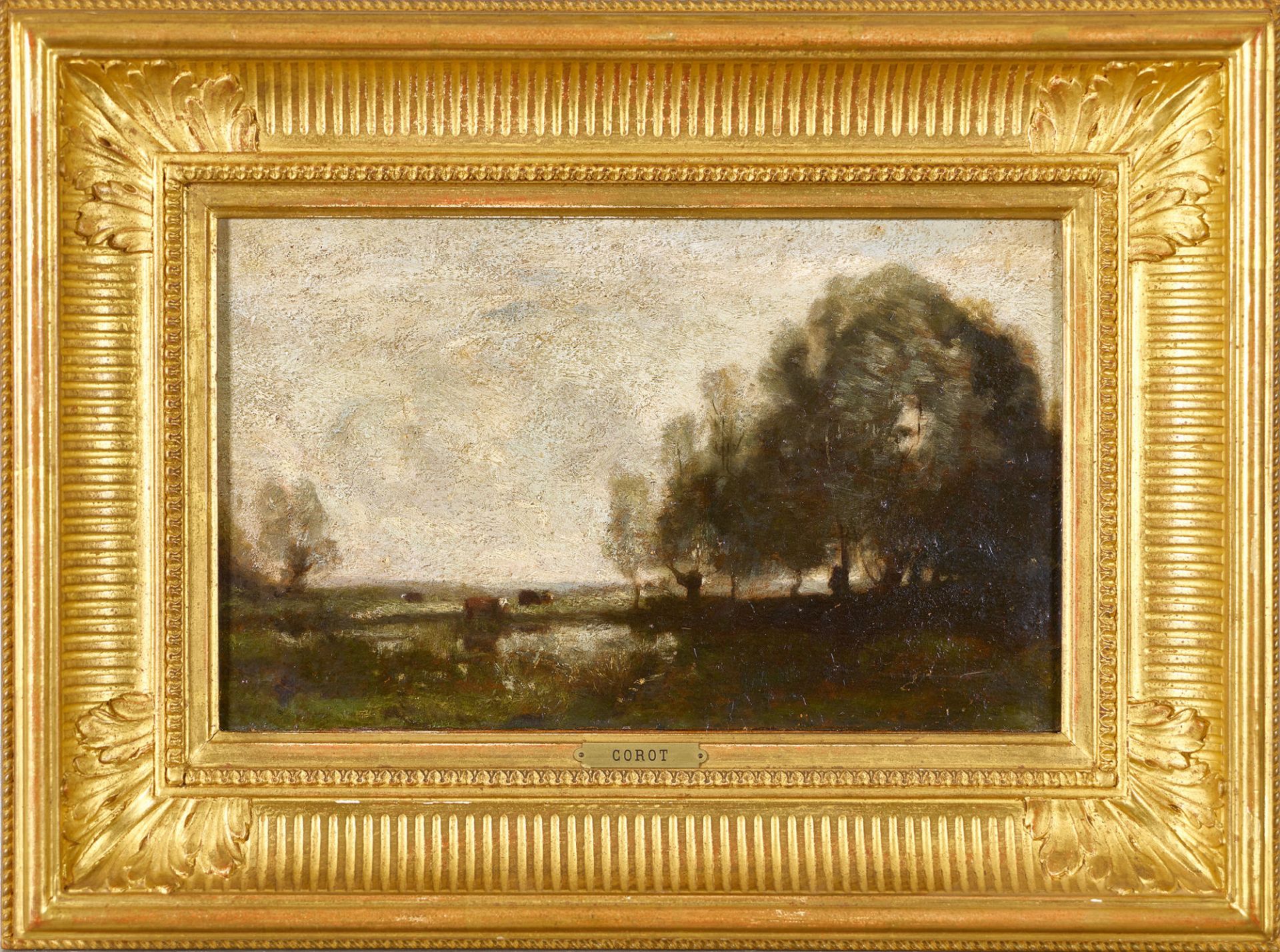 COROT, JEAN-BAPTISTE CAMILLE, In der Art - Manner of: Vaches au bord de l'étang. - Bild 2 aus 2