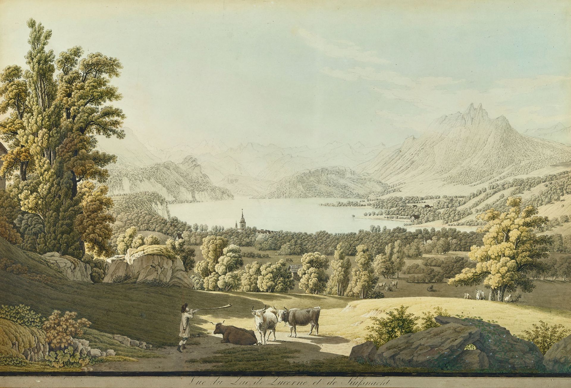 BIEDERMANN, JOHANN JAKOB, BIRMANN, PETER: "Vue du Lac de Lucerne et de Kussnacht".