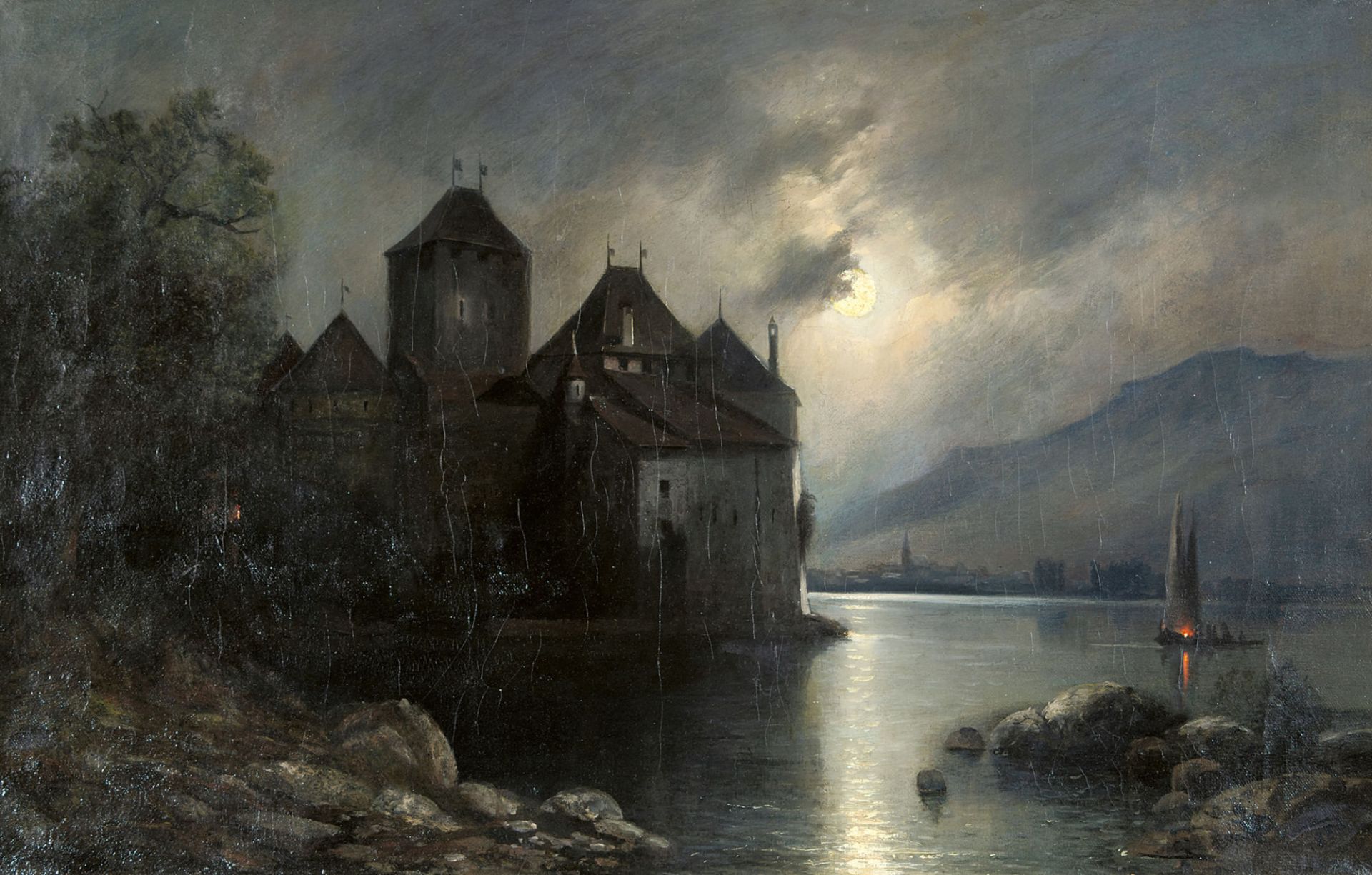 MÜLLER, FRANZ ADOLF CHRISTIAN: Schloss Chillon im Mondlicht.