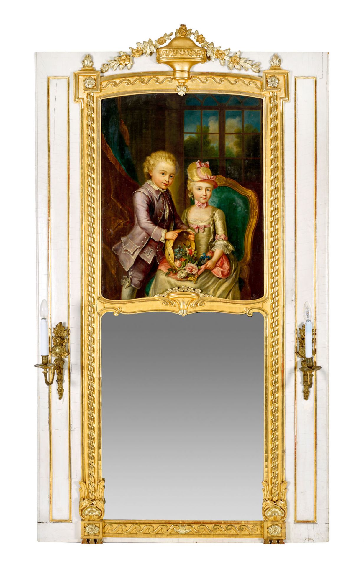 ABERLI, JOHANN LUDWIG: Trumeauspiegel mit Bildnis eines vornehmen Kinderpaares.