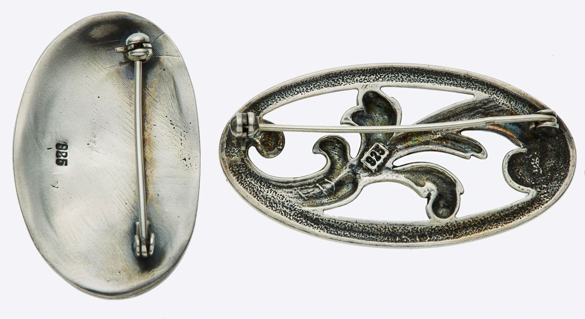 2 versch. ovale Jugendstil-Broschen, 925er Silber - Image 2 of 2