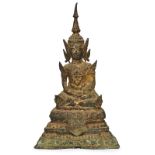 Buddha auf hohem Dreieckssockel, wohl Thailand 19. Jh.