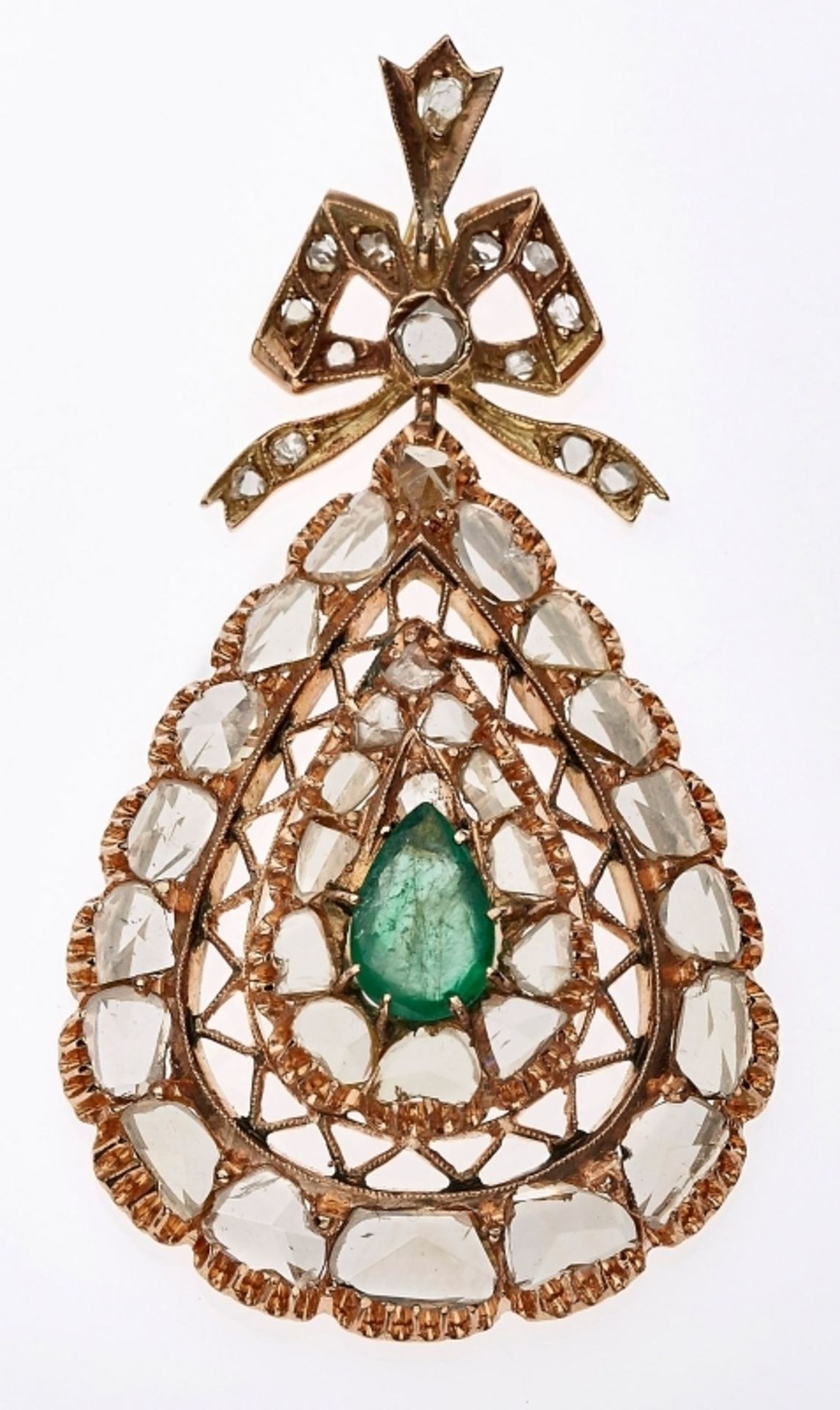 Gr. tropfenförmiger Smaragd-Diamant-Anhänger um 1890
