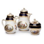 3-tlg. Kaffee-Kernstück "Pferde-Szenen", Meissen um 1870.