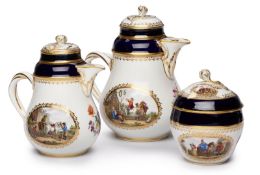 3-tlg. Kaffee-Kernstück "Pferde-Szenen", Meissen um 1870.