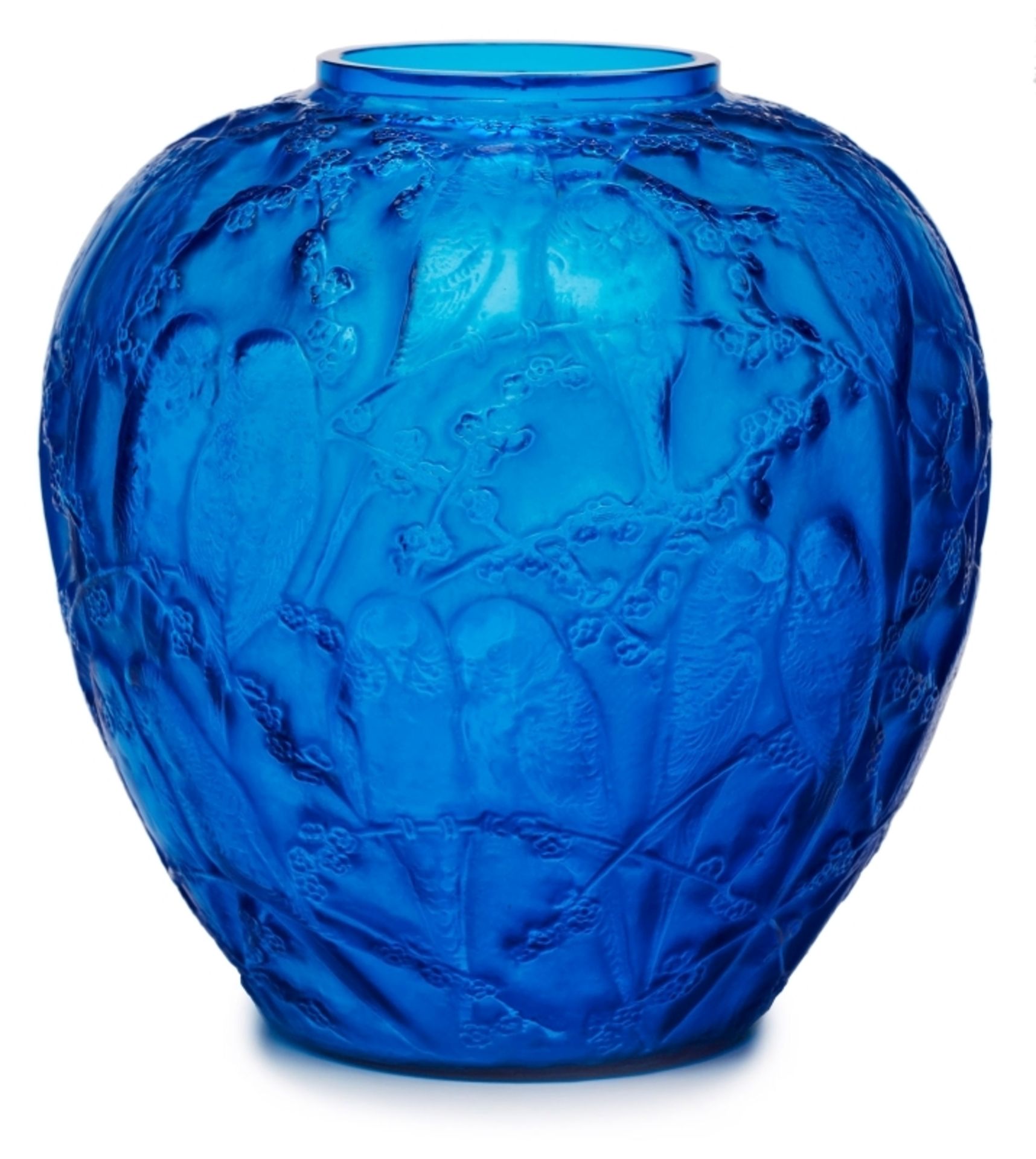 Kugelvase "Wellensittiche", Art Déco, Lalique um 1930.