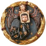 Reliefschnitzerei/ Tondo: "Engel mit dem Schweisstuch der Veronika", Piemont um 1480.