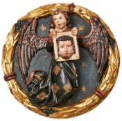 Reliefschnitzerei/ Tondo: "Engel mit dem Schweisstuch der Veronika", Piemont um 1480.