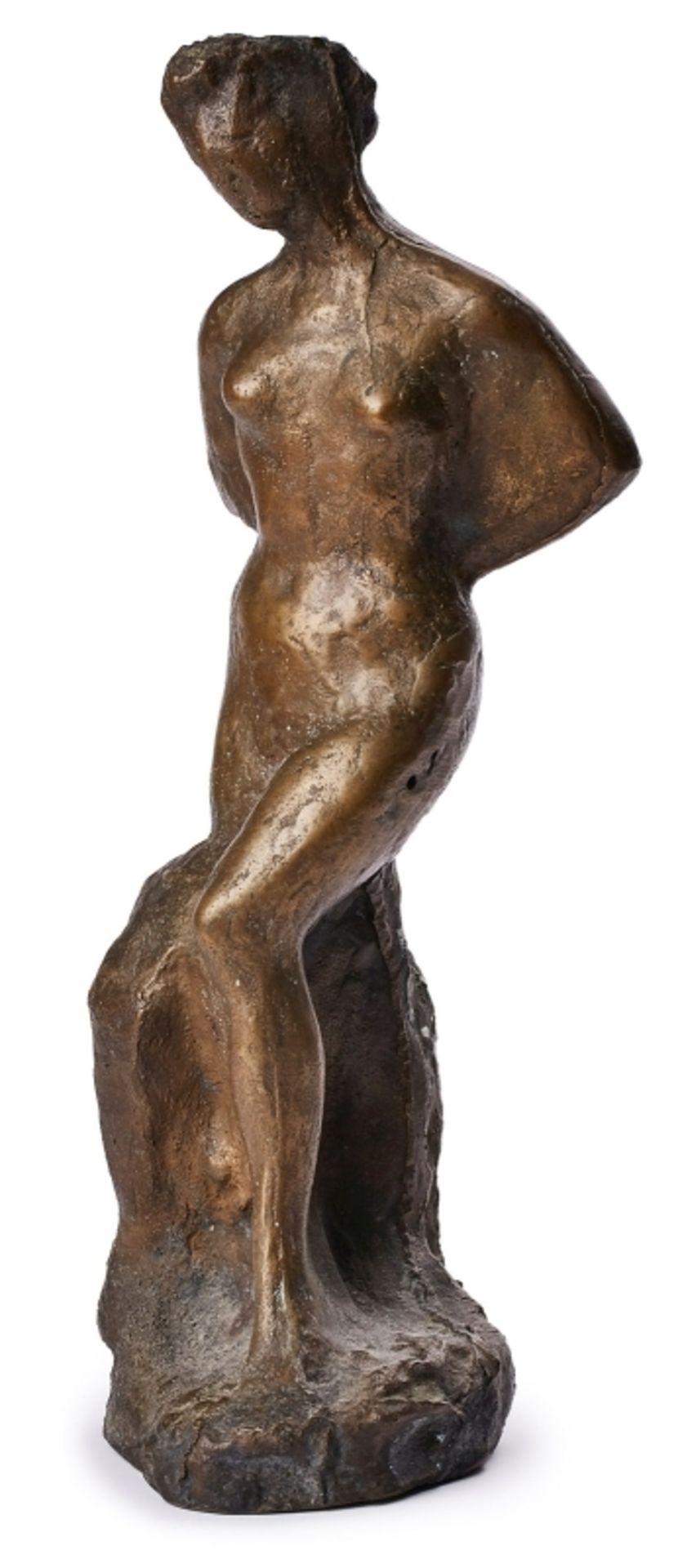 Bronze Reinhold Ewald: Stehender weiblicher Akt, die Hände am Rücken, wohl um 1950.