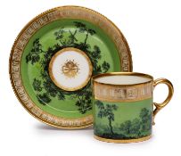 Tasse mit UT "Landschaft auf Grün", Empire, Paris/ Rue de Bondy um 1815.