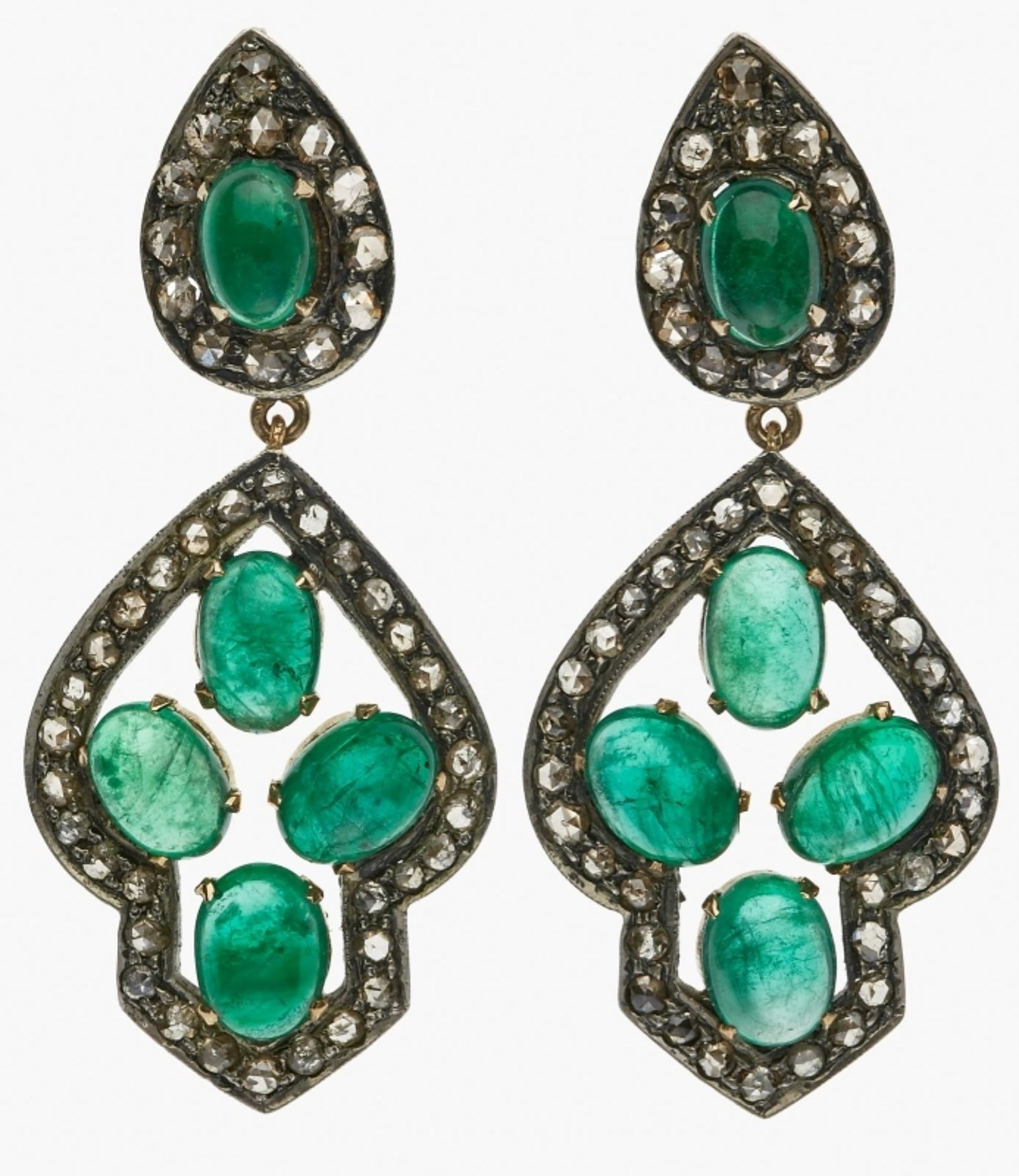 Paar Smaragd-Diamant-Ohrhänger, Italien
