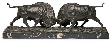 Bronze Franz Iffland: Kämpfende Bisons, um 1900.