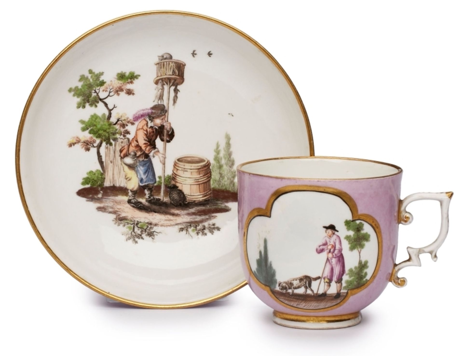 Tasse mit UT "Ländliche Szenen", Meissen um 1740.