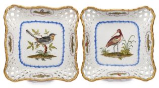 Paar Durchbruchschalen "Vögel", Meissen wohl um 1800.