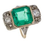 Smaragd-Diamant-Ring Art Déco um 1925