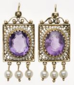 Paar Amethyst-Perl-Ohrringe um 1890