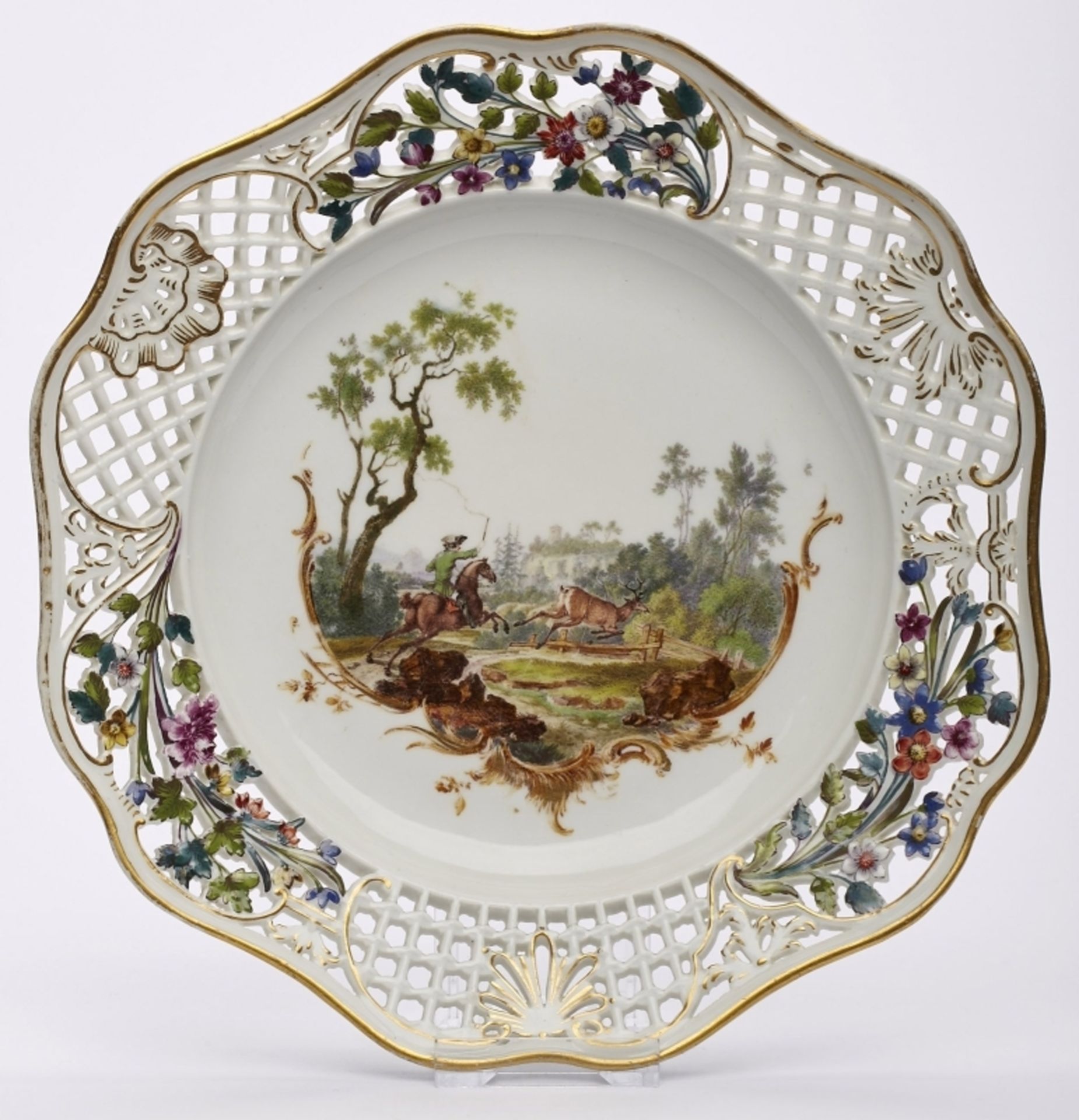 Teller "Hirschjagd", Meissen Punktzeit (1763-´80).