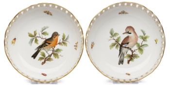 Paar Schalen mit Durchbruchrand "Vogelmotive", Meissen um 1900.