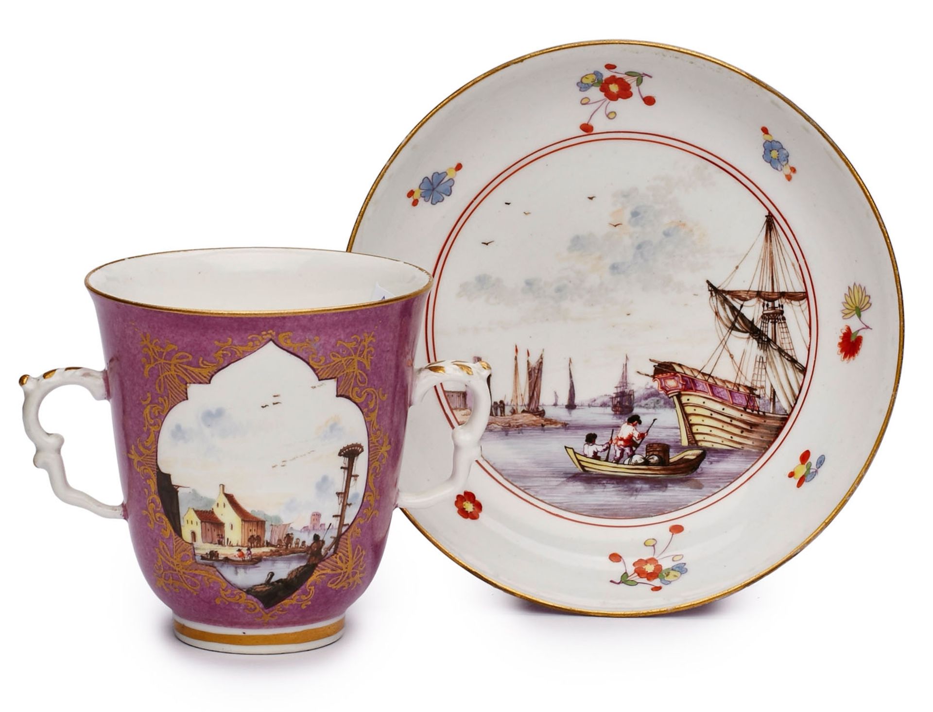 Tasse mit UT "Kauffahrteiszenen", Meissen um 1730. - Bild 2 aus 2