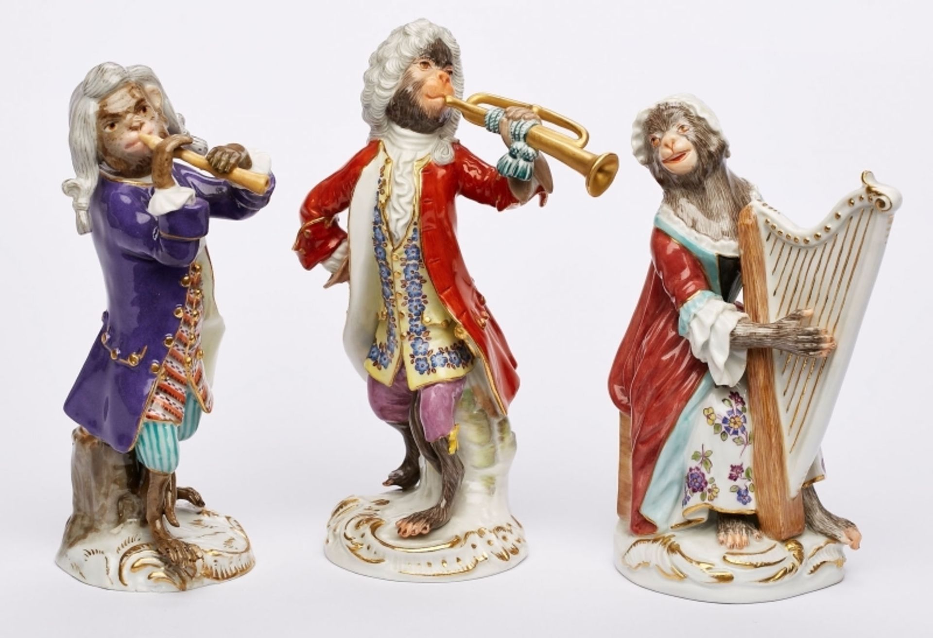 Satz von 3 Figuren aus der "Affenkapelle", Meissen um 1900 - 1966.