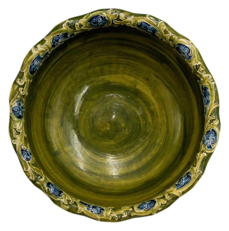 LARGE WILLIAM MOORCROFT FOR MACINTYRE BOWL CIRCA 1925 the sides decorated with stylised lotus, - Image 3 of 7