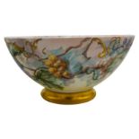 LARGE LIMOGES 'COMMEMORATIVE' PUNCH BOWL EARLY 20TH CENTURY painted with fruiting vines,