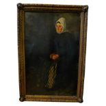 CONTINENTAL (19TH CENTURY) PORTRAIT OF AN ELDERLY WOMAN oil on canvas, gilt framed 142cm x 90cm