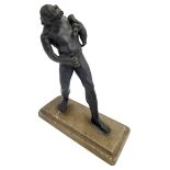 AFTER THE ANTIQUE, 18TH CENTURY FAUN WITH WINESKIN bronze dark brown patina, raised on a alabaster