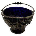 GEORGE III SILVER SUGAR BASKET LONDON 1769 the openwork sides with a blue glass liner and with