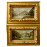 G. SALVI (19TH CENTURY) MOUNTAIN LAKE VIEWS oil on board, gilt frame 16cm x 31cm