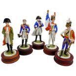 FIVE KAISER PORCELAIN FIGURES titled and depicting , 'Napoleon', Napoleonic soldiers - 'Ney' & '
