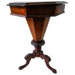 VICTORIAN FIGURED WALNUT TRUMPET SHAPED WORKBOX CIRCA 1880 of typical form, the hinged top opening