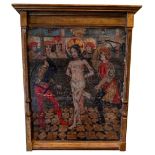 SPANISH SCHOOL, THE FLAGELLATION OF CHRIST, oil and gesso on wooden panel sections, possibly 16th/