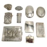 GROUP OF SILVER CASES MOSTLY LATE 19TH / EARLY 20TH CENTURY comprising a snuff box, a card cases,