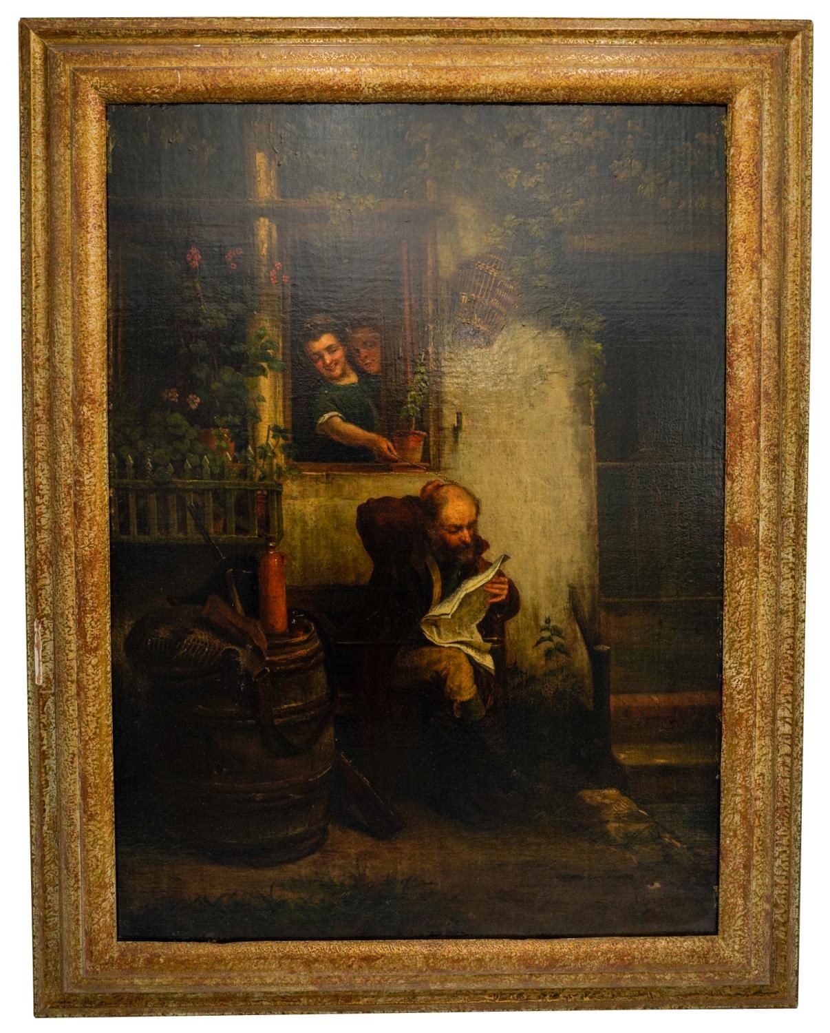 DUTCH SCHOOL (19TH CENTURY) 'TRYING TO READ A PAPER' oil on canvas, signed indistinctly Von