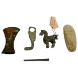 SMALL 'LURISTAN' BRONZE HORSE 600 BC OR LATER  5.5cm high; together with two small axe heads, pair