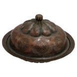 PERSIAN TINNED COPPER COVERED DISH 19TH CENTURY  the domed cover engraved with a band of