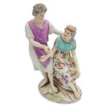 BERLIN PORCELAIN FIGURE GROUP 19TH CENTURY depicting Jupiter and Mnemosyne, underglaze sceptre