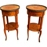PAIR OF LOUIS XVI-STYLE PARQUETRY GUERIDONS 20TH CENTURY  with gilt-metal mounts, the circular