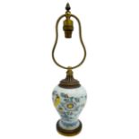 FRENCH FAIENCE BALUSTER VASE 19TH CENTURY mounted as a lamp, the sides painted in polychrome with an