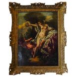 MANNER OF JEAN BAPTISTE HUET, FLORA WITH CUPID, oil on canvas, bears a signature with ink label