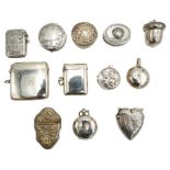 GROUP OF SILVER CASES MOSTLY LATE 19TH / EARLY 20TH CENTURY comprising vestas, a coin case, pill